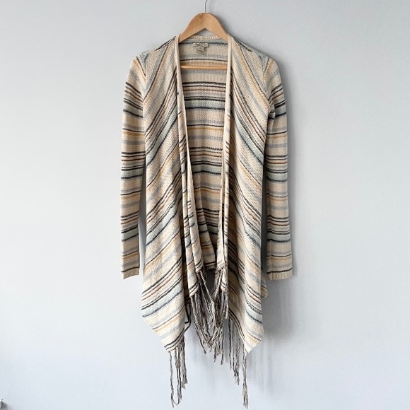 Lucky Brand Sweaters - Lucky Brand striped waterfall front tan /blue cardigan sz XS